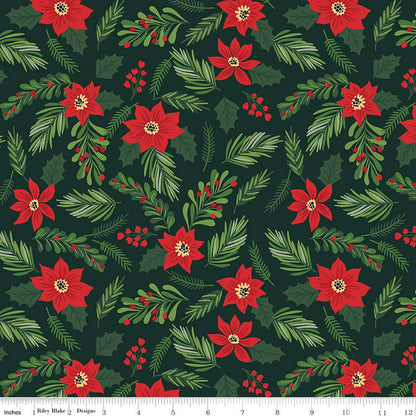 Christmas Fabric - The Magic of Christmas Dark Green Yardage