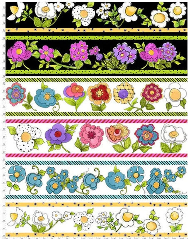 Flowers in Rows Fabric yardage, Flower Girl Border by Loralie Designs