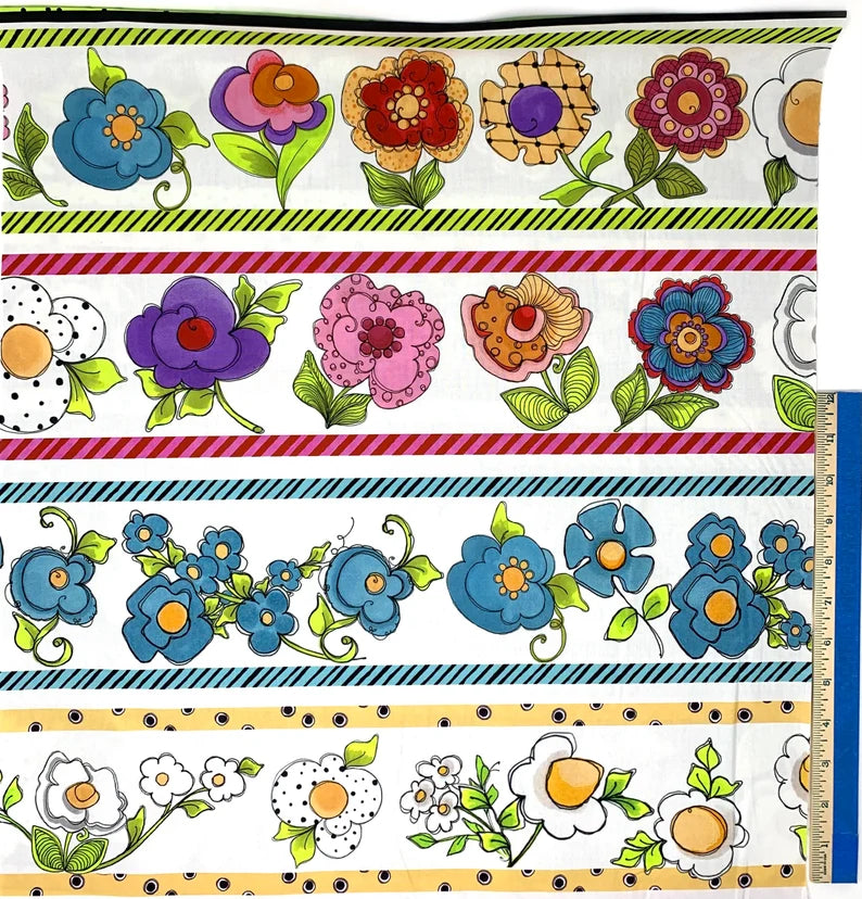 Flowers in Rows Fabric yardage, Flower Girl Border by Loralie Designs