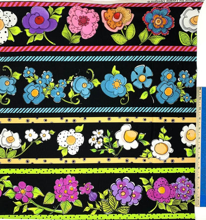 Flowers in Rows Fabric yardage, Flower Girl Border by Loralie Designs