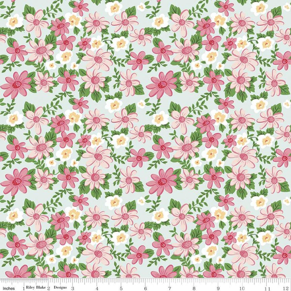 Floral Fabric Squares, Strawberries, Cherries, Gingham, Pink, Blue, Green, 5 inch, 42 Squares Total, Riley Blake