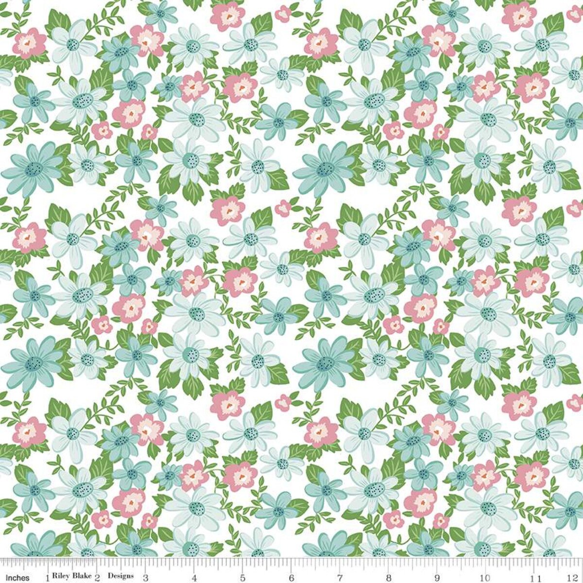 Floral Fabric Squares, Strawberries, Cherries, Gingham, Pink, Blue, Green, 5 inch, 42 Squares Total, Riley Blake