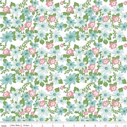 Floral Fabric Squares, Strawberries, Cherries, Gingham, Pink, Blue, Green, 5 inch, 42 Squares Total, Riley Blake