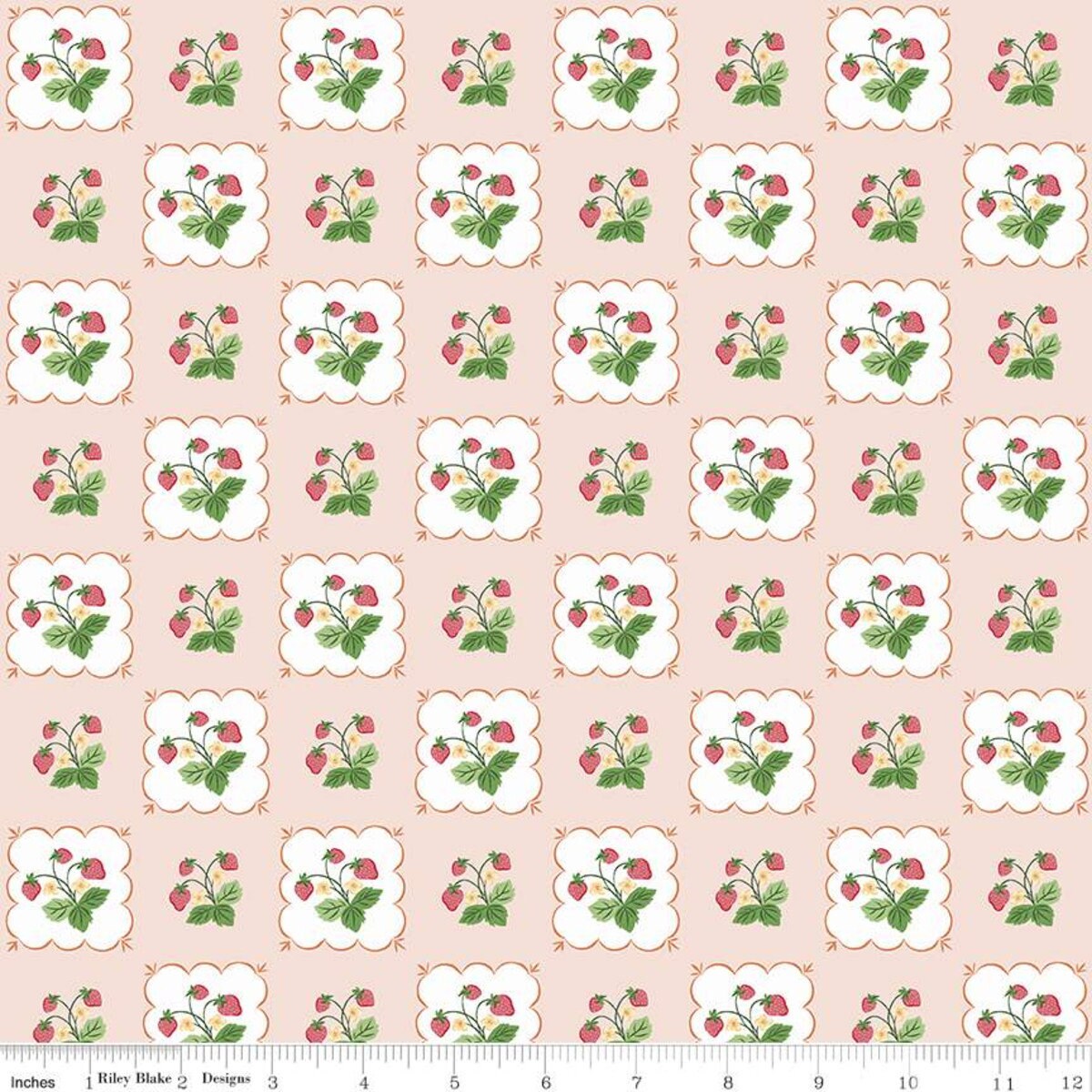 Floral Fabric Squares, Strawberries, Cherries, Gingham, Pink, Blue, Green, 5 inch, 42 Squares Total, Riley Blake