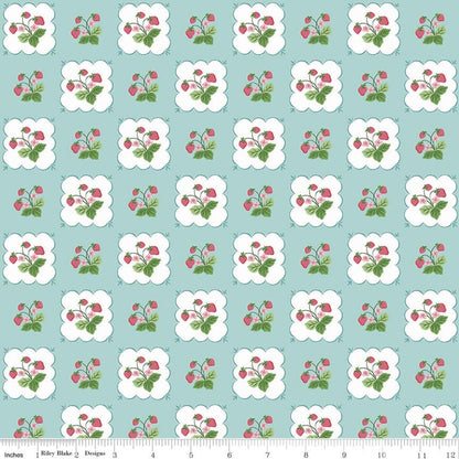 Floral Fabric Squares, Strawberries, Cherries, Gingham, Pink, Blue, Green, 5 inch, 42 Squares Total, Riley Blake