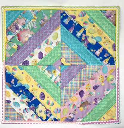 Gnome Easter Table Runner, Table Topper, Centerpiece, Square Quilt, Pink, Yellow, Easter Eggs, Spring, Handmade