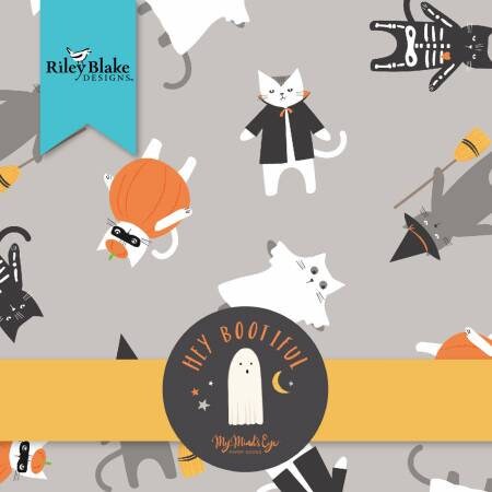 Halloween Fabric Squares, Charm Pack, Hey Bootiful, Cats, Orange, Black, Plaid, Riley Blake, 5 inches, 42 squares