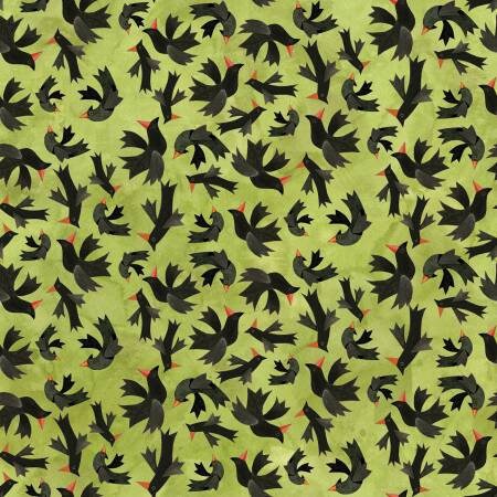 Halloween Green Bird Yardage, Halloween Whimsy, Riley Blake, Fabric Yardage