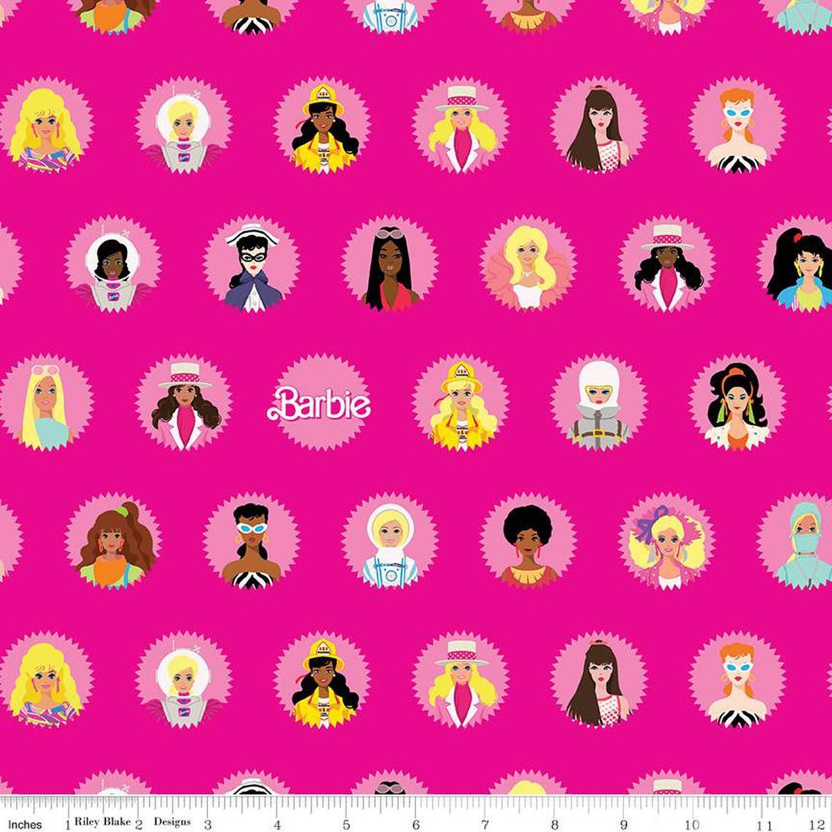 Barbie World Barbie Main Hot Pink, Pink, White, Riley Blake, Cotton Fabric Yardage