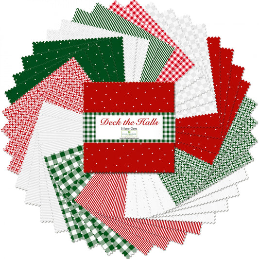 Christmas Fabric Squares, Deck the Halls, Wilmington Prints, Red, Green, 5 inche Charm Pack, 42 squares