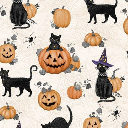 Halloween Cat Fabric Squares, Orange, Black, Charm Pack, Meow-gical Night, Wilmington Prints, 5 inches, 42 squares