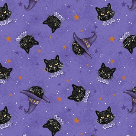 Halloween Cat Fabric Squares, Orange, Black, Charm Pack, Meow-gical Night, Wilmington Prints, 5 inches, 42 squares