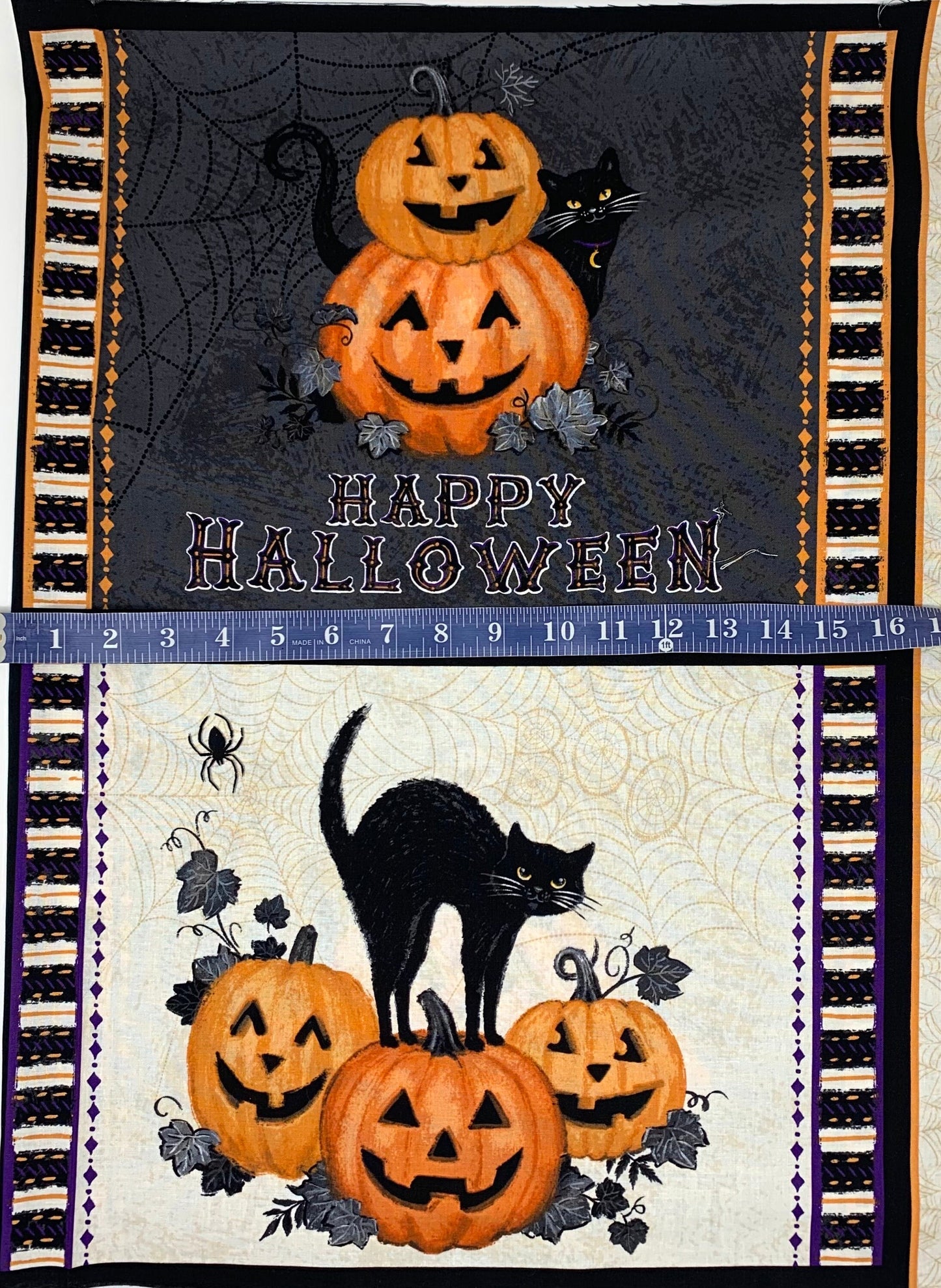 Halloween October Placemats Fabric Panel, Meow-Gical Night, Riley Blake, Fall, Black, Orange