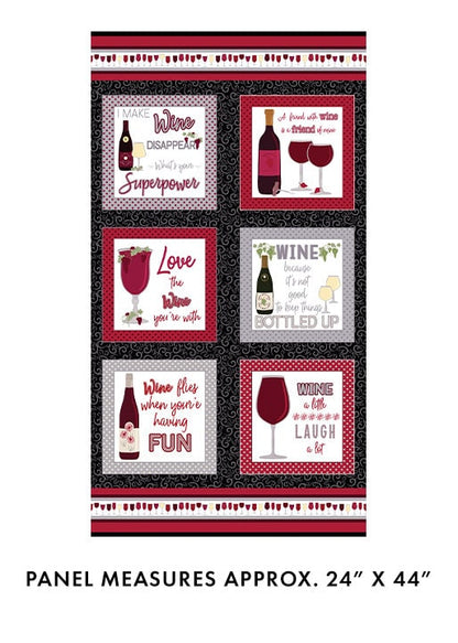 Wine Fabric Panel, Uncork & Unwind, Wine Glasses, Wine Bottles, Benartex