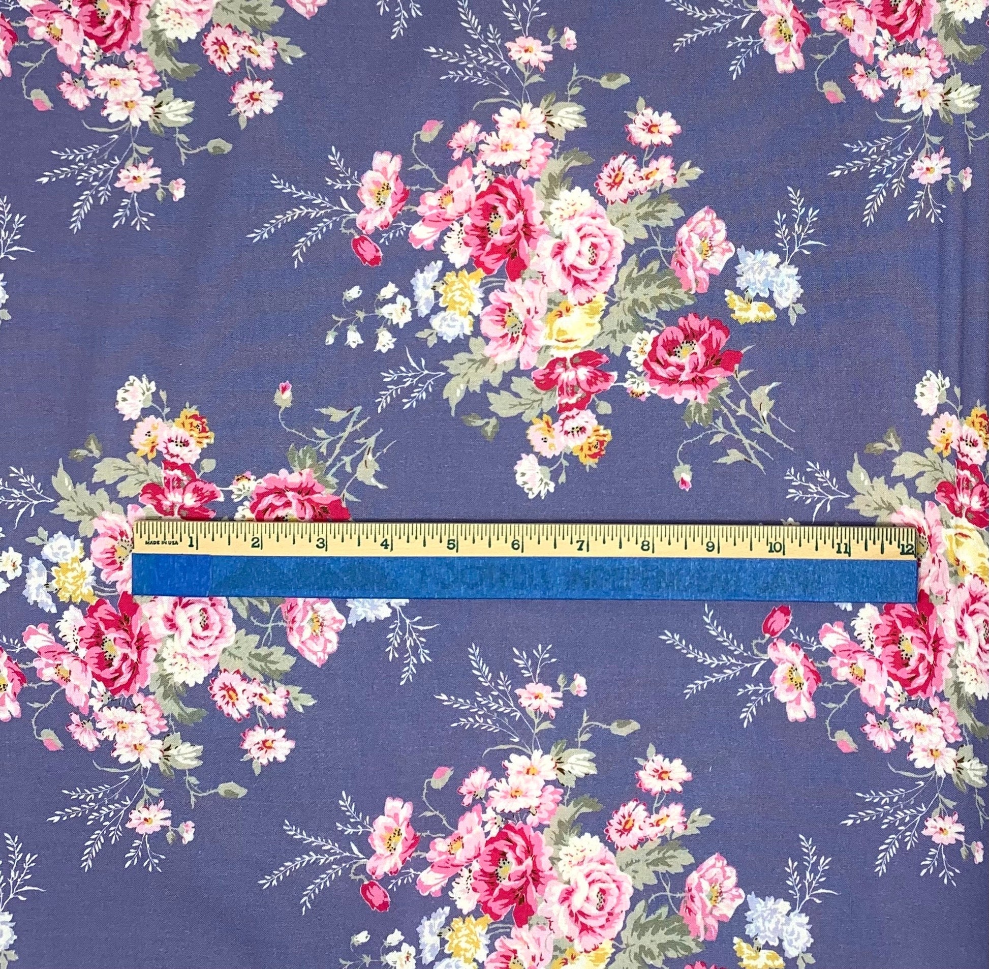 Blue pink floral yardage, Amelie, Tanya Whelan