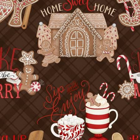 Gingerbread Hot Cocoa Fabric Squares, Baking Up Joy, Wilmington Prints, 5 inches, 42 squares