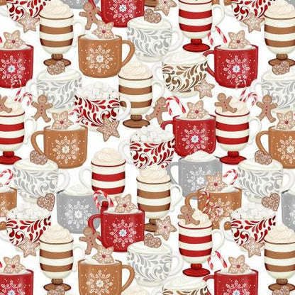 Gingerbread Hot Cocoa Fabric Squares, Baking Up Joy, Wilmington Prints, 5 inches, 42 squares