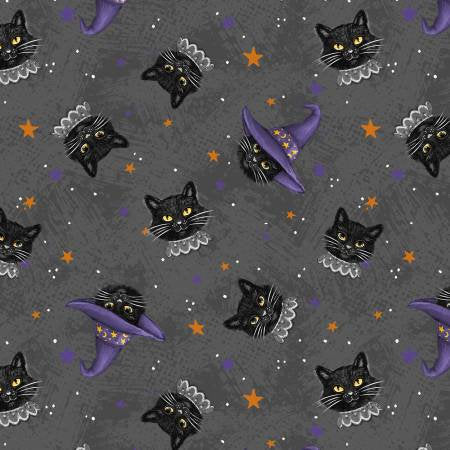 Halloween Cat Fabric Squares, Orange, Black, Charm Pack, Meow-gical Night, Wilmington Prints, 5 inches, 42 squares