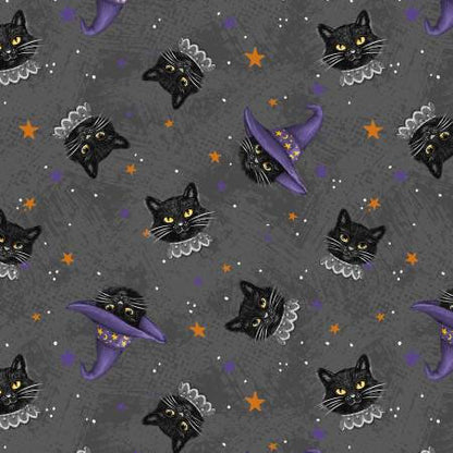 Halloween Cat Fabric Squares, Orange, Black, Charm Pack, Meow-gical Night, Wilmington Prints, 5 inches, 42 squares