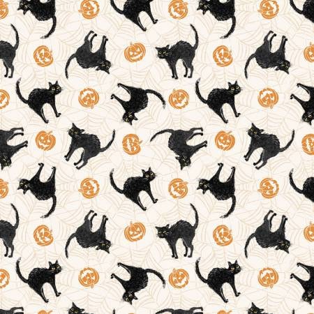 Halloween Cat Fabric Squares, Orange, Black, Charm Pack, Meow-gical Night, Wilmington Prints, 5 inches, 42 squares