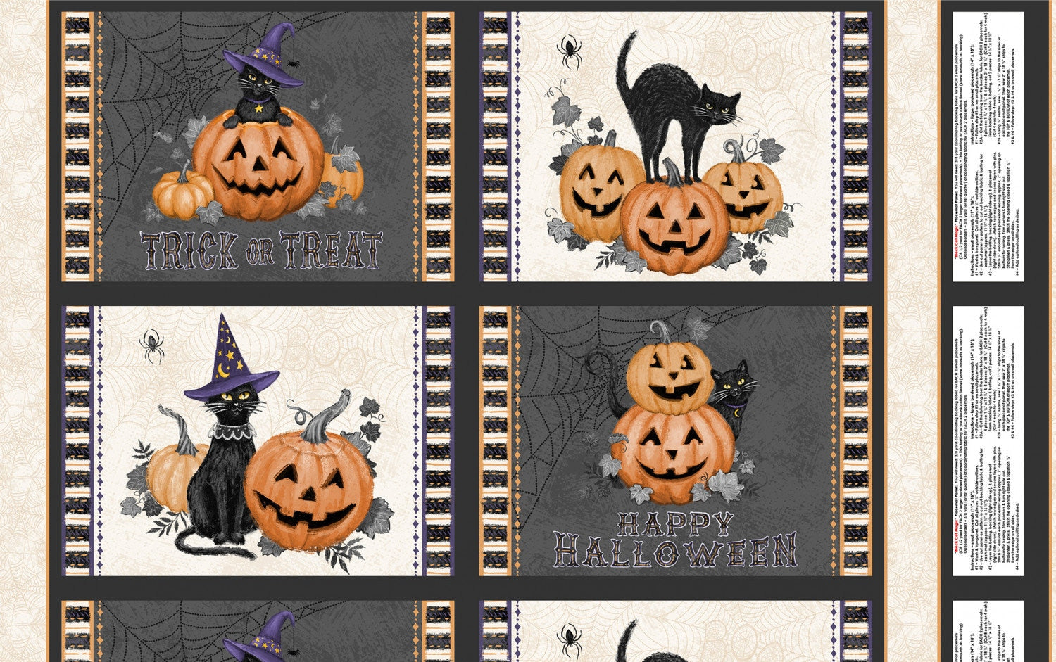 Halloween October Placemats Fabric Panel, Meow-Gical Night, Riley Blake, Fall, Black, Orange