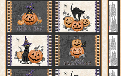 Halloween October Placemats Fabric Panel, Meow-Gical Night, Riley Blake, Fall, Black, Orange