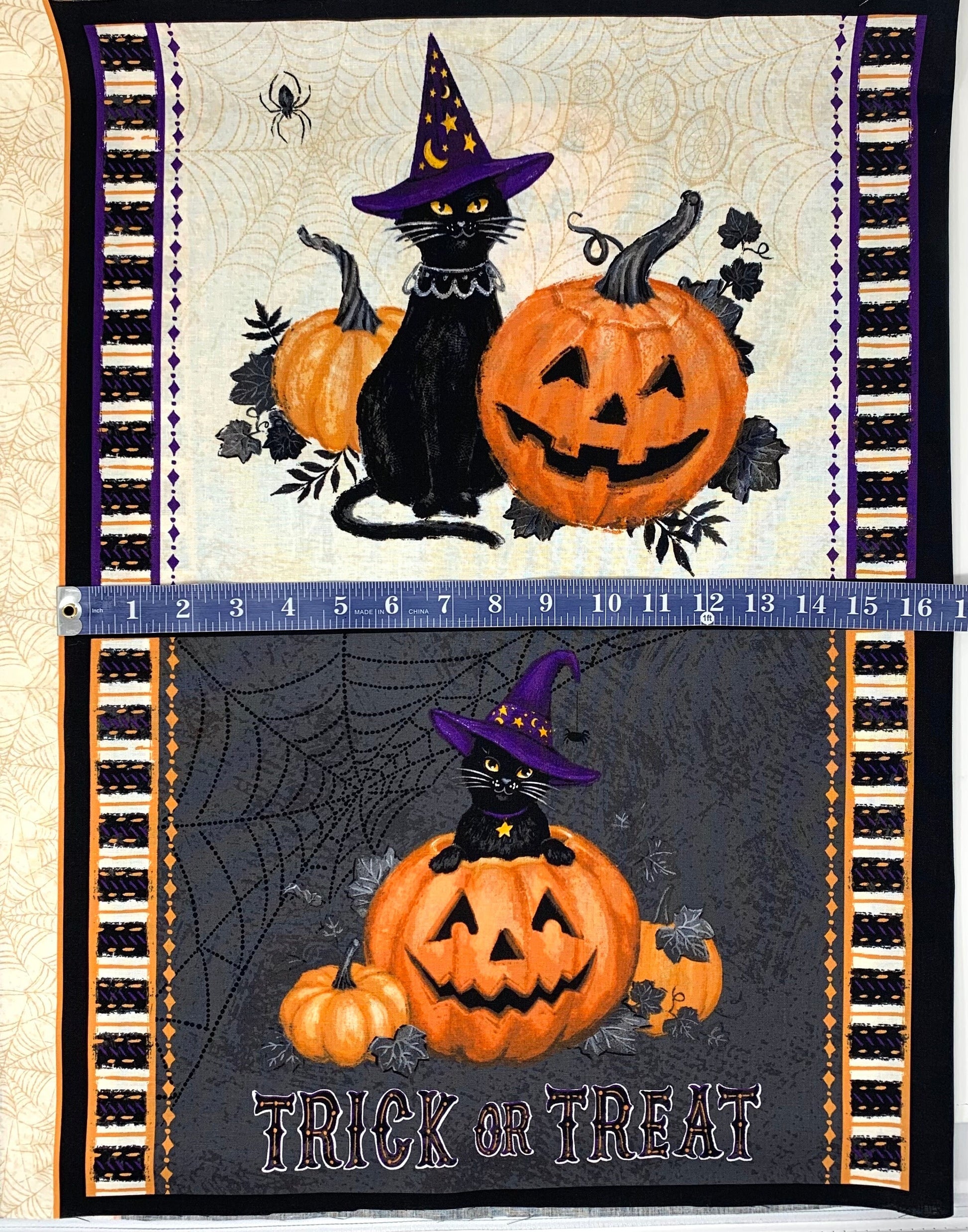 Halloween October Placemats Fabric Panel, Meow-Gical Night, Riley Blake, Fall, Black, Orange