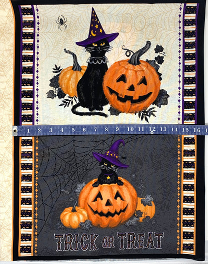 Halloween October Placemats Fabric Panel, Meow-Gical Night, Riley Blake, Fall, Black, Orange