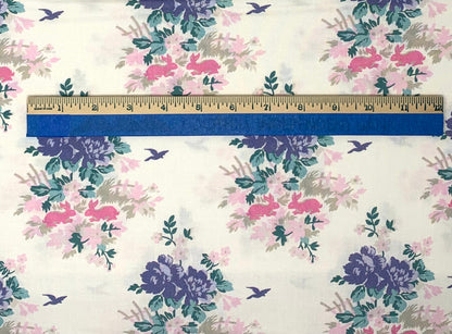 Blue pink floral yardage, bunnies, Amelie, Tanya Whelan