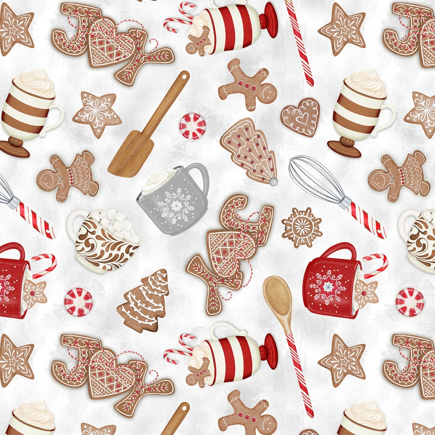 Gingerbread Hot Cocoa Fabric Squares, Baking Up Joy, Wilmington Prints, 5 inches, 42 squares