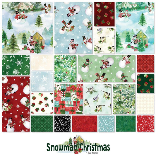 Christmas Fabric Squares Bundle, Charm Pack, Fabric Stacker, Snowman Christmas, Red, Green, Blue, Clothworks, 5 inch squares