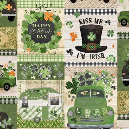 St. Patrick's Fabric, Multi Patchwork, St. Patrick's Day yardage, Cloves, Irish, Green, Beth Albert, 3 Wishes