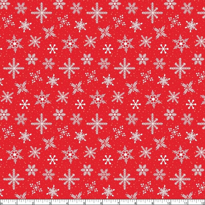 Christmas Fabric, Red Snowflakes, Prairie Christmas, Red, White, Poppie Cotton, Cotton Yardage, PC24351