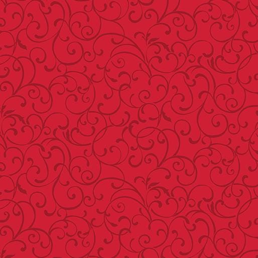 Red Scroll Christmas Fabric, Red Seasonal Scroll with Metallic, A Botanical Season, Benartex, 13466B-10