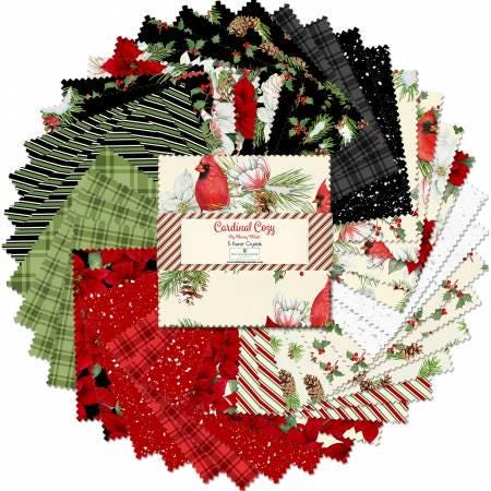 Christmas Cardinal Fabric Squares, Cardinal Cozy, Wilmington Prints, 5 inches, 42 squares