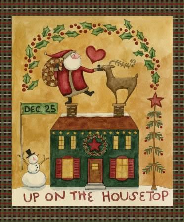 Santa Claus Fabric Panel, Up on the Housetop, Folk Art, Christmas, Riley Blake