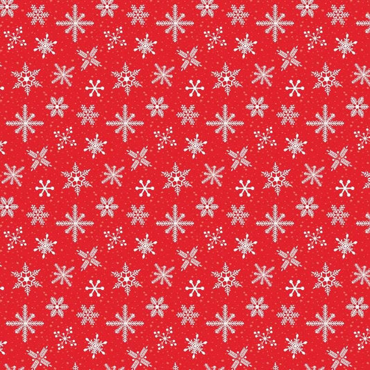 Christmas Fabric, Red Snowflakes, Prairie Christmas, Red, White, Poppie Cotton, Cotton Yardage, PC24351