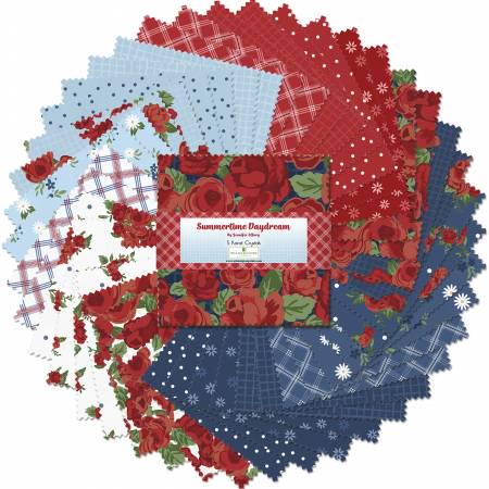 Summertime Daydream Fabric Squares Bundle, Charm Pack, Fabric Stacker, Red, White, Blue, Wilmington Prints, 5 inch squares