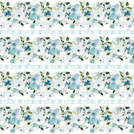 Enchantment Blue Repeating Floral Stripe Yardage, Wilmington Prints