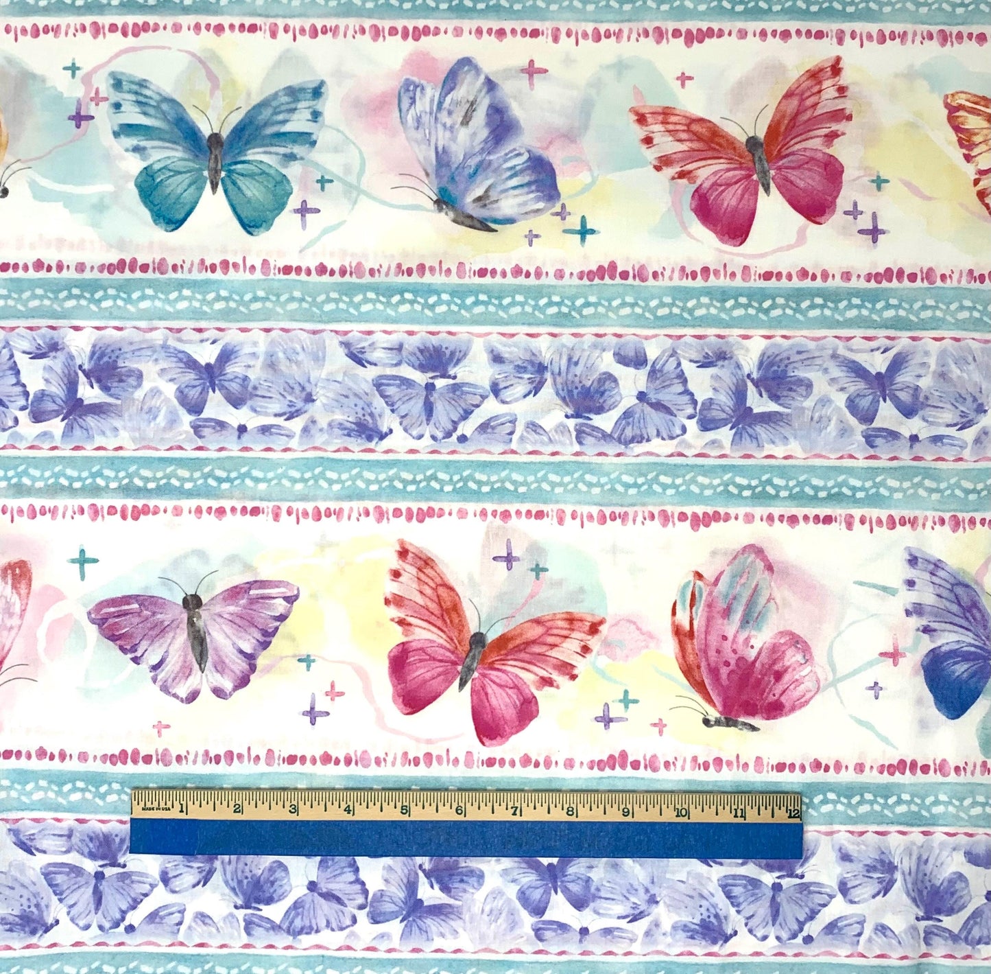 Butterfly Winged Whisper Border Stripe Yardage, Wilmington Prints