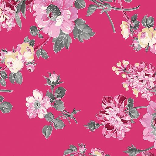 Pink Floral Yardage, Rose Grandiflora, Promise Me, Pearl Essence, Benartex