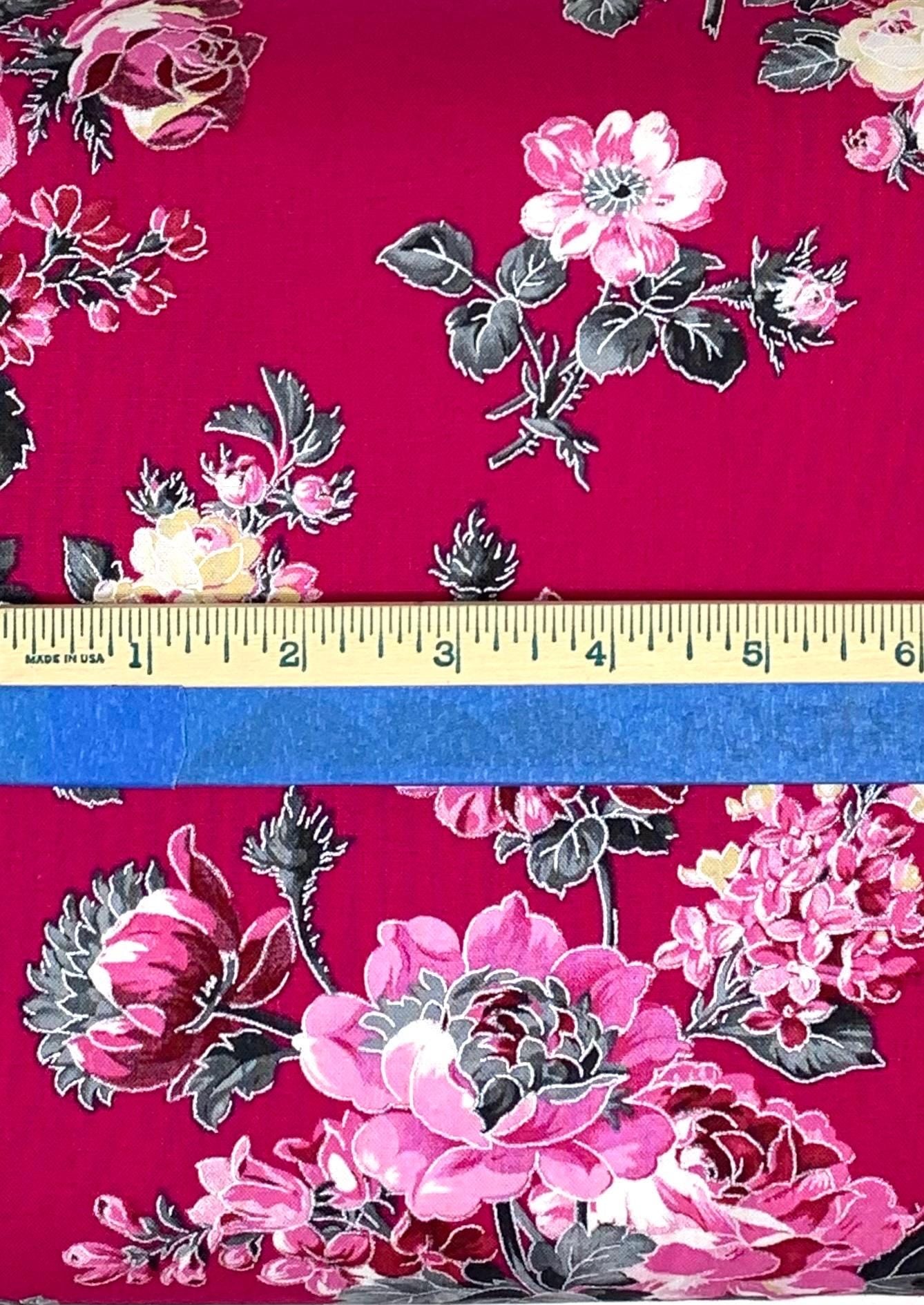 Pink Floral Yardage, Rose Grandiflora, Promise Me, Pearl Essence, Benartex