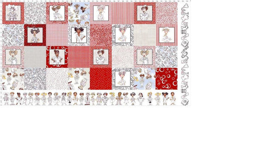 Nifty Nurses Fabric Panel by Loralie Designs features 32of assorted whimsical nurse portaits and designs with 2 borders.