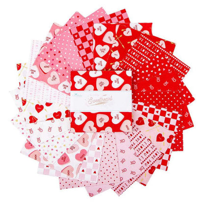 Pink Red Fabric Squares, 5 inch Stacker, Charm Pack, Valentines Day, Sugar and Spice, Riley Blake