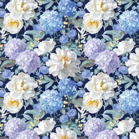 Blue Floral Fabric Squares, Morning Blooms, Charm Pack, Wilmington Prints