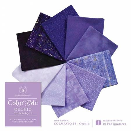 Color Me Orchid fat quarter bbundle in shades of purple and lavender.