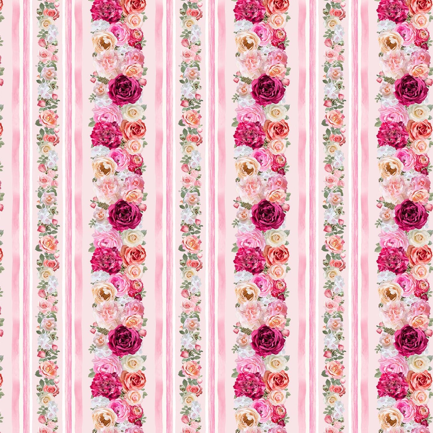 Floral Rose Border yardage, Bellerose 11 inches, Spring Floral yardage, Pink Roses, Timeless Treasures