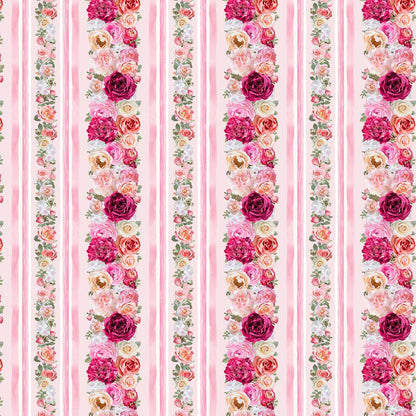 Floral Rose Border yardage, Bellerose 11 inches, Spring Floral yardage, Pink Roses, Timeless Treasures