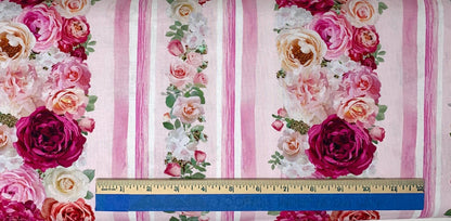 Floral Rose Border yardage, Bellerose 11 inches, Spring Floral yardage, Pink Roses, Timeless Treasures