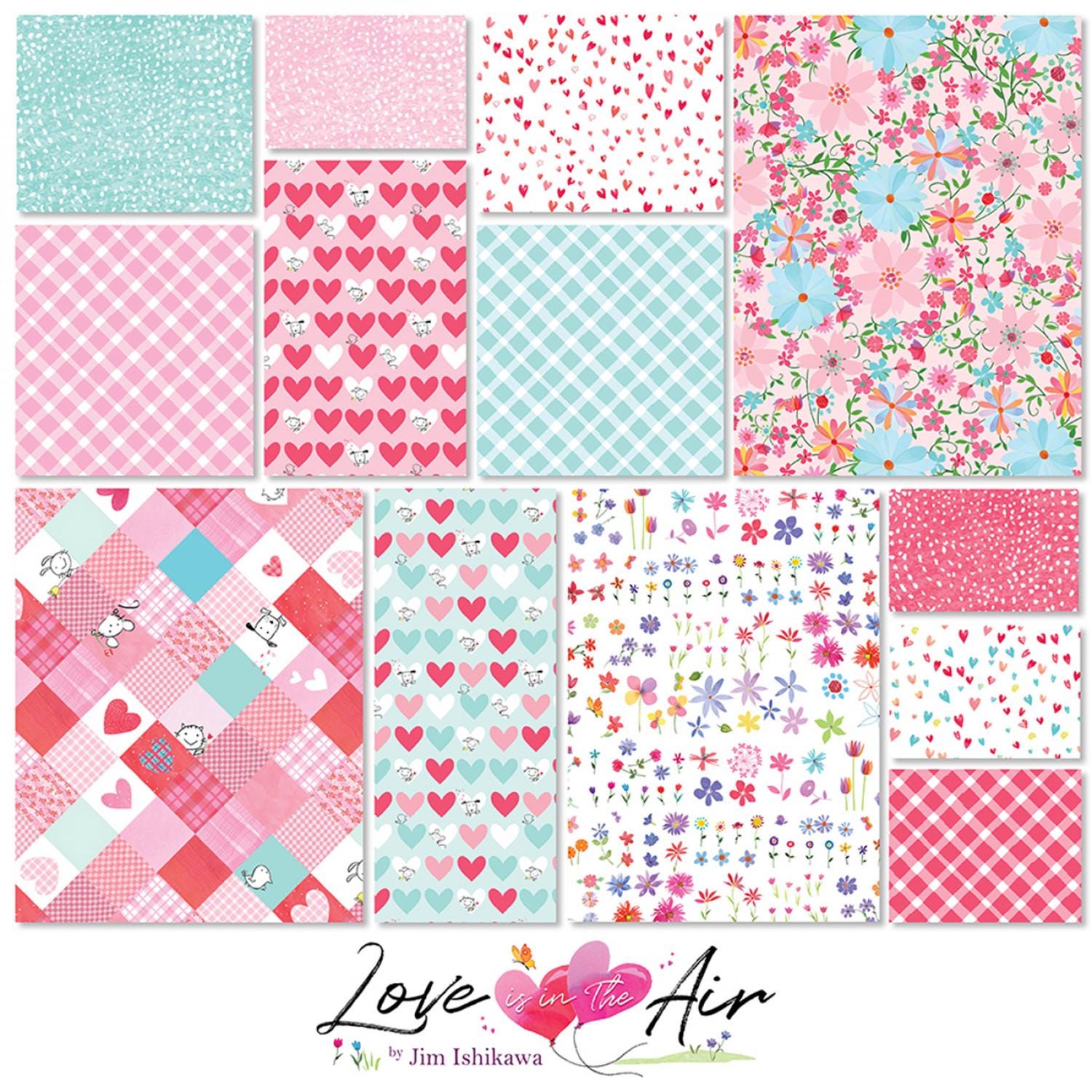 Pink Red Fabric Squares, 5 inch Stacker, Charm Pack, Valentines Day, Love is in the Air, Clothworks, Jim Ishikawa